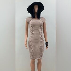 Elegant Tan Ruched Dress